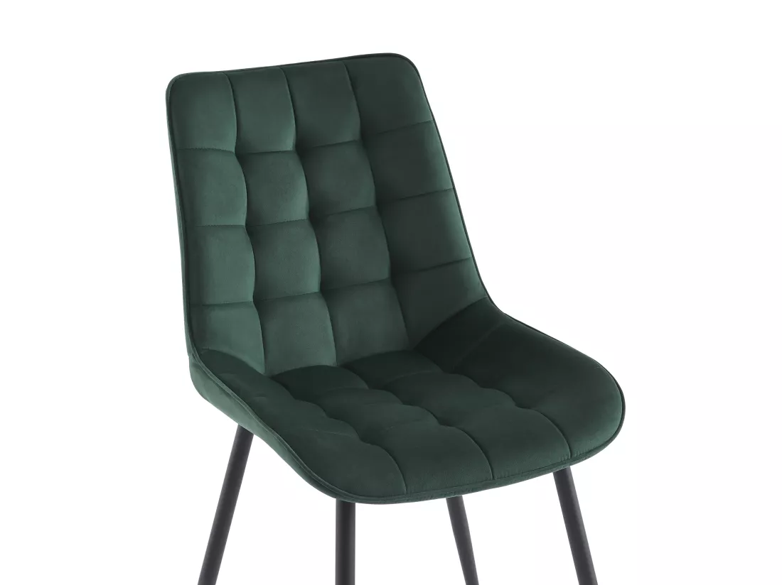 Lot de 2 chaises matelassées - Velours et métal noir - Vert - OLLUA