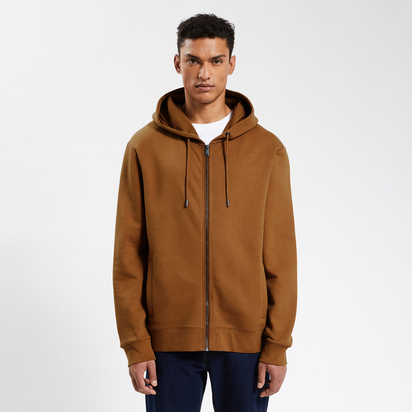 Sweat à capuche zippé Camel