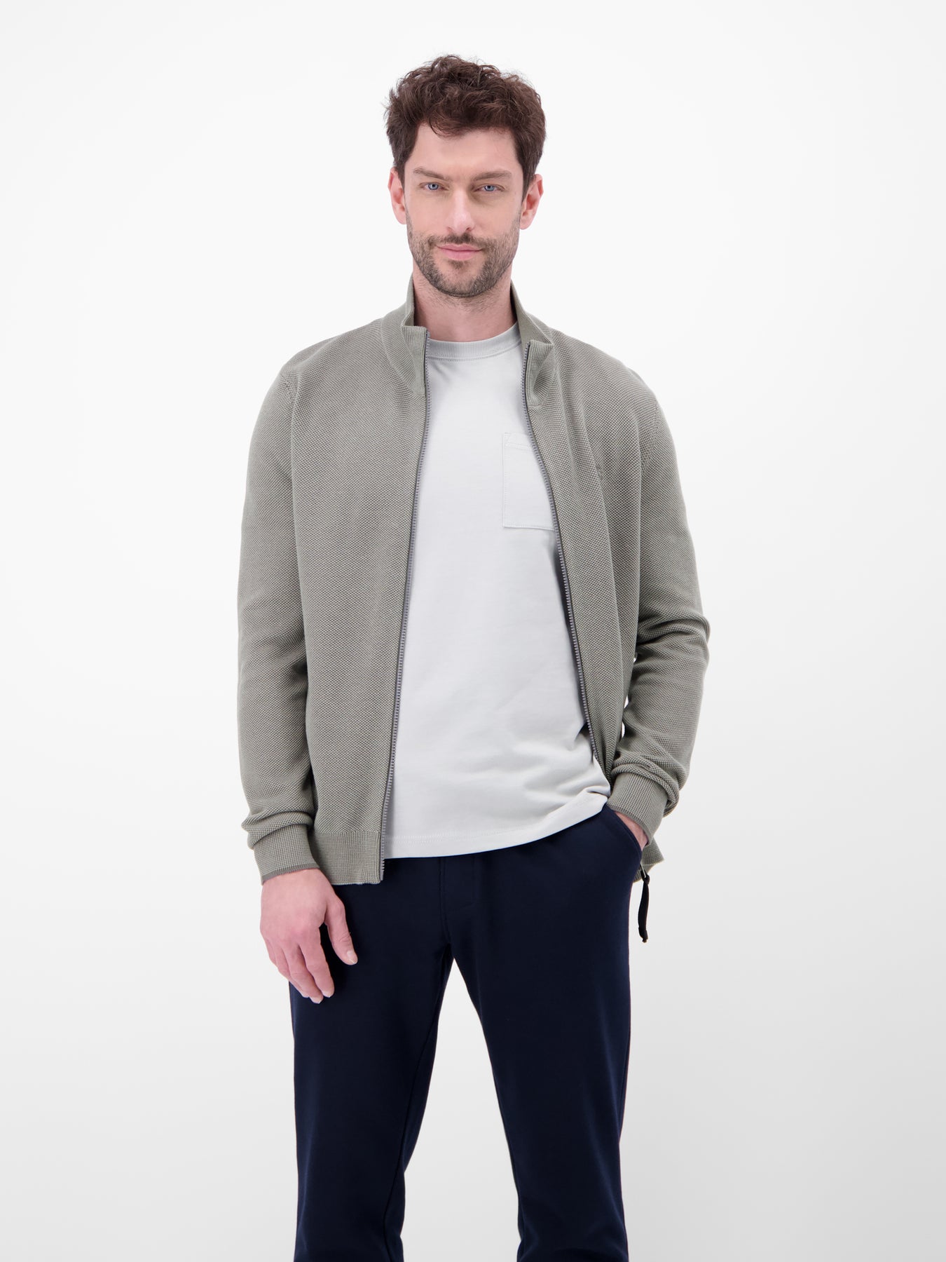 Strickjacke mit Stehkragen in 2-Tone-Optik