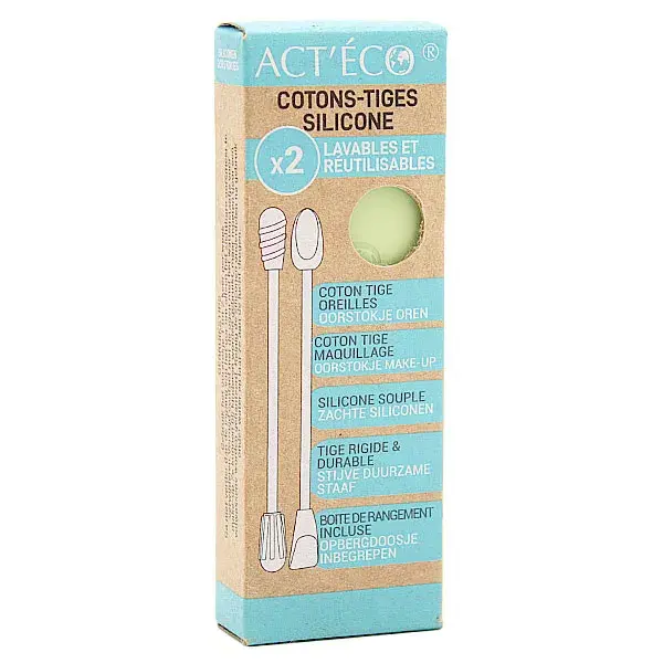 Act'Éco Cotonete Duplo Reutilizável com Ponta de Silicone e Maquiagem Verde Pastel