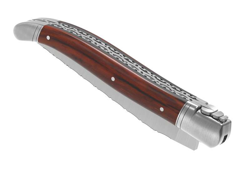 Couteau Laguiole prestige avec un manche en bois de cocobolo et mitres en acier inoxydable