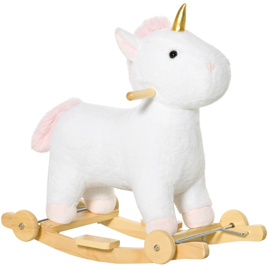 HOMCOM Schaukeltier Spielzeug, Triceratops, Einhorn Weiß