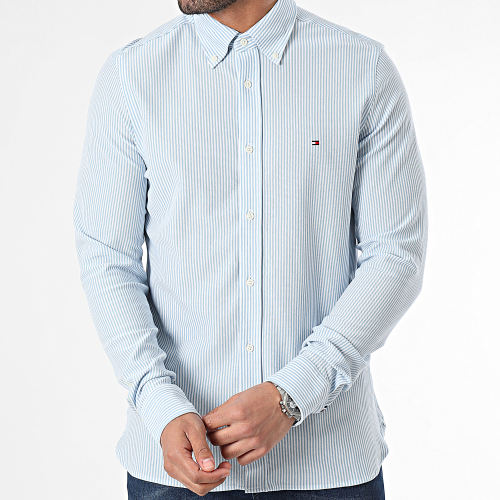 Chemise Manches Longues A Rayures 1985 0678 Bleu Clair Blanc