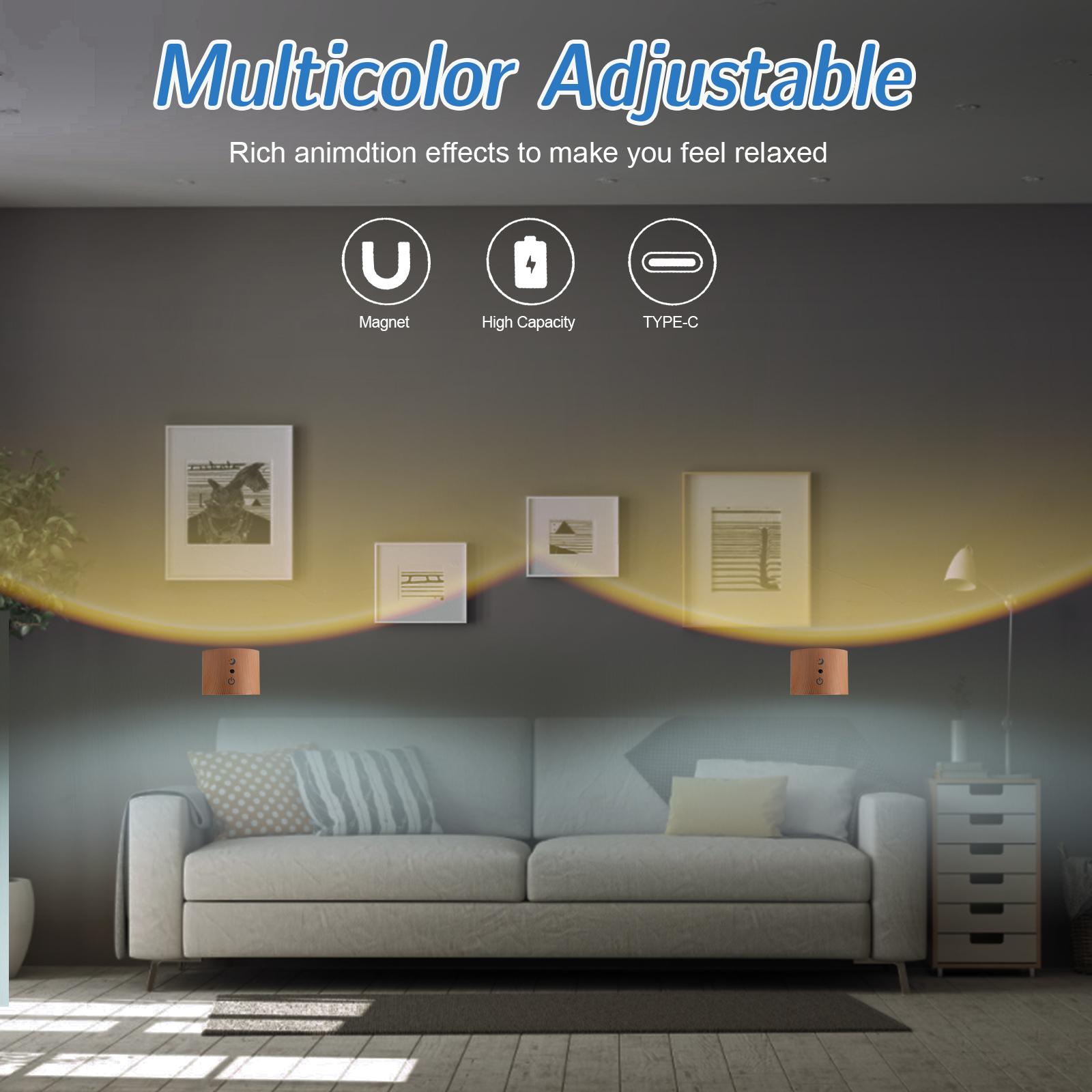 (8-tlg. Set) Ø8x6cm 17 LED's Touch Lampe Wandleuchte Magnetische USB Home Deko Beleuchtung mit Dämmerungssensor   Fernbedienung - Schwarz
