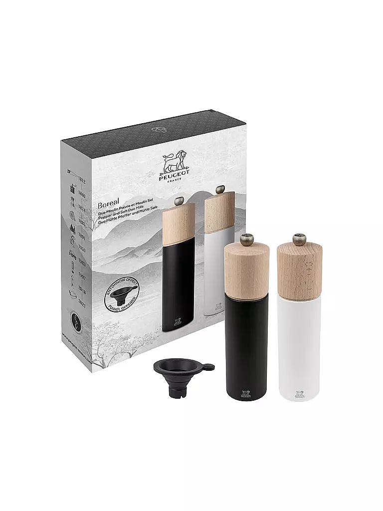 PEUGEOT Salz- & Pfeffermühlen Set BOREAL 21cm Mattschwarz und Weiss schwarz