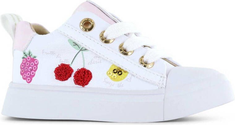 Shoesme Witte Sneaker Met Kersjes Veterschoen Kind Meisjes White Fruits Microleer