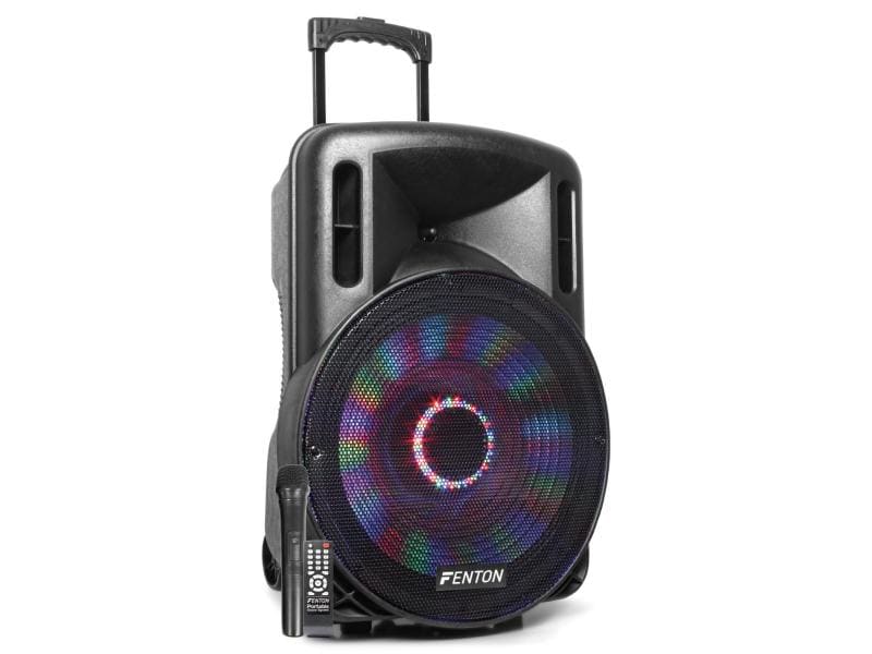 Fenton Lautsprecher FT15LED Aktiv Trolley-Speaker Aktive Multifunktionsbox mit Akku und Lichteffekt