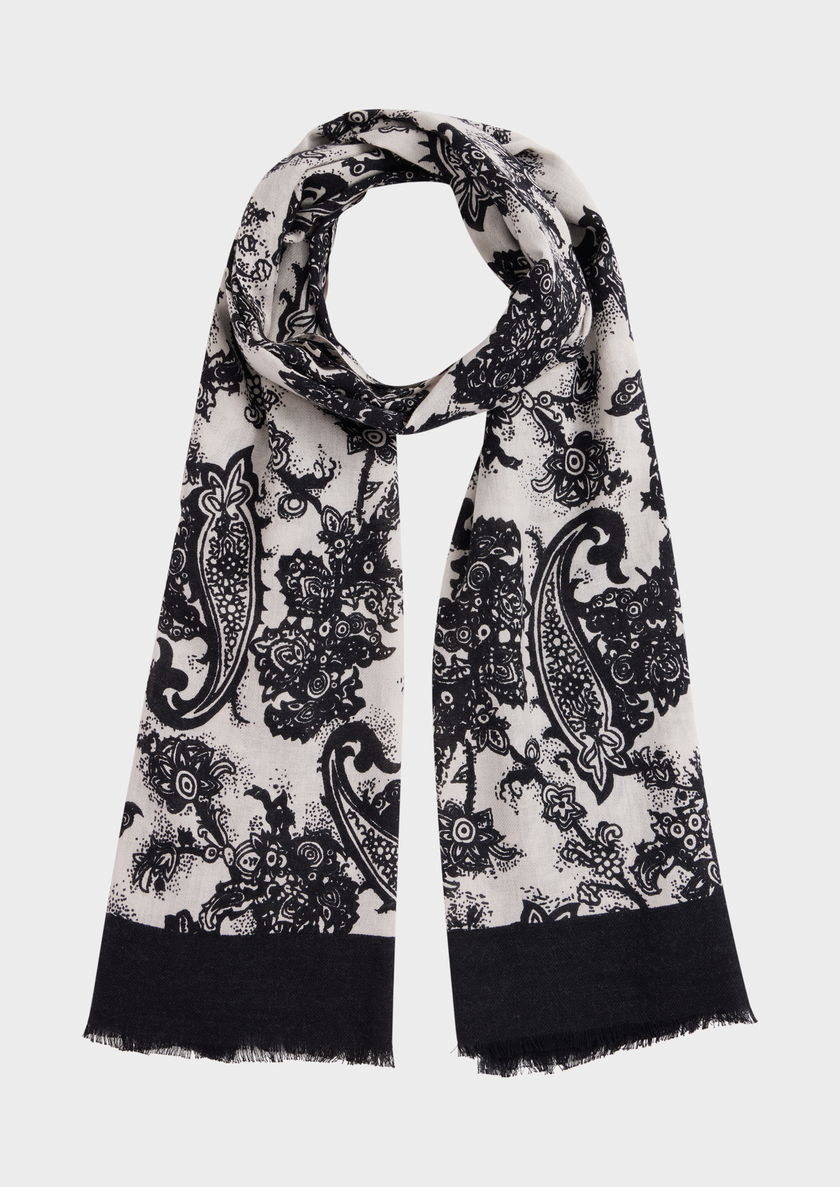 Echarpe en coton blanc à motif fleuri noir