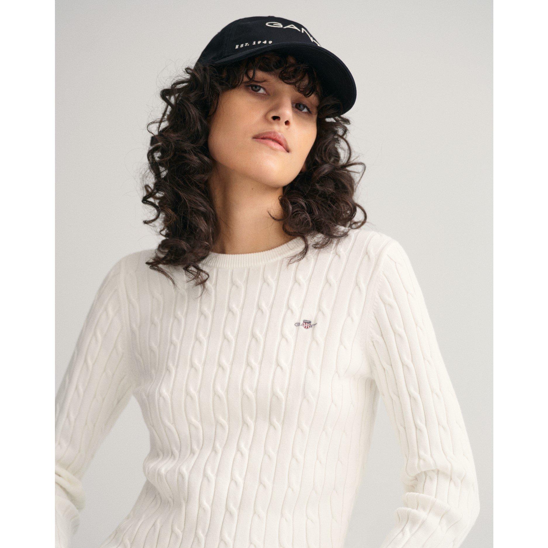 Gant Stretch Cotton Cable Knit Crew Neck Sweater