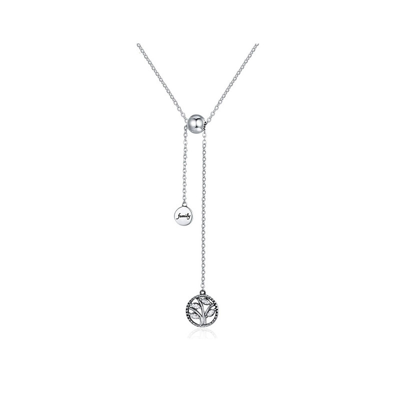 Collier Arbre de vie et Famille orné de Cristal de Swarovski Blanc et Argent 925