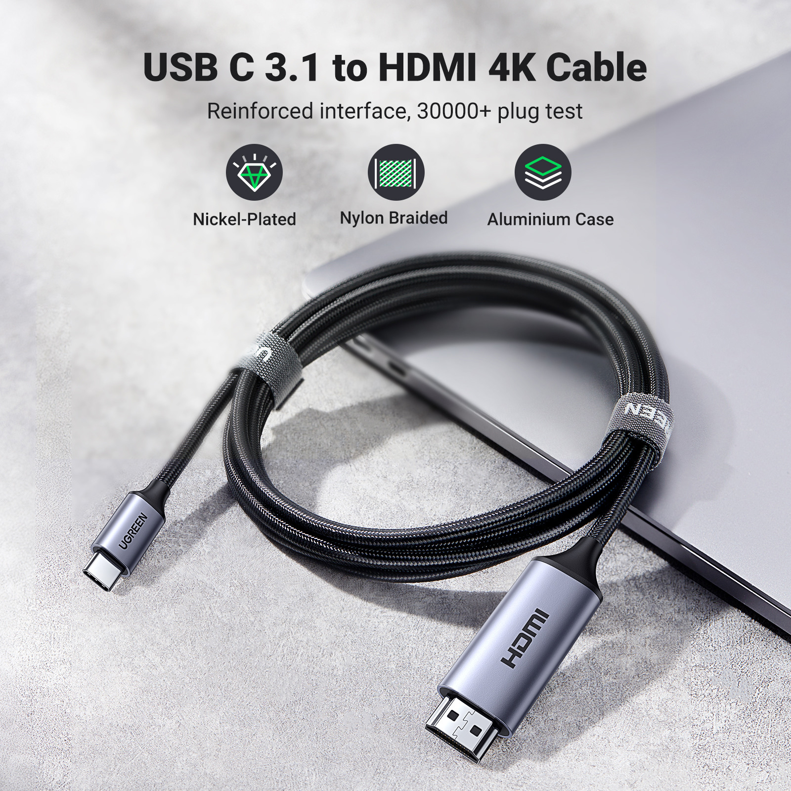 (1.5m) USB C auf HDMI 2.0 Kabel 4K@60Hz (50570) - Space Grau