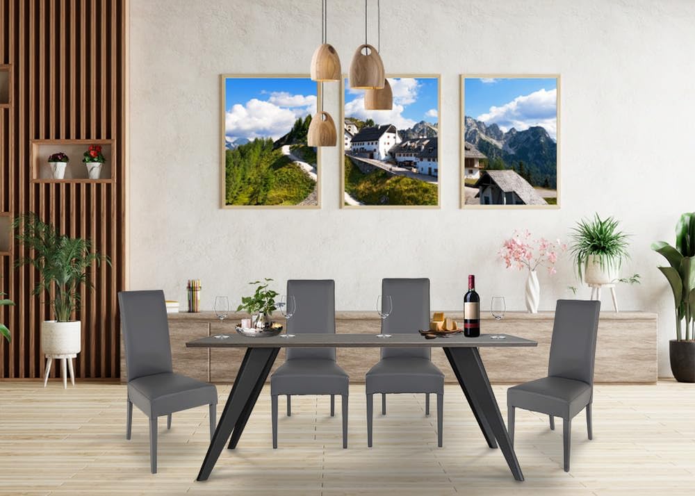 t m c s Tommychairs - 4er Set Moderne Stühle Luisa für Küche und Esszimmer, robuste Struktur aus lackiertem Buchenholz Farbe Dunkelgrau, gepolstert und mit dunkelgrauem Kunstleder bezogen