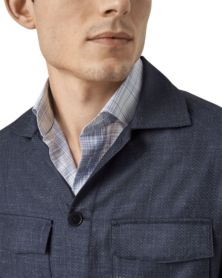 ETON Navy Blue Wool Linen Drawstring Overshirt Blå