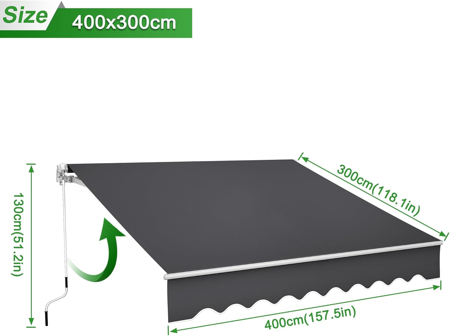 Gelenkarmmarkise Aluminium Markise Einziehbare Markise 400 x 300 cm Gelenkmarkise mit Handkurbel Terrassenmarkise Klemmmarkise Sonnenmarkise Balkonmarkise Sonnenschutz Dunkelgrau