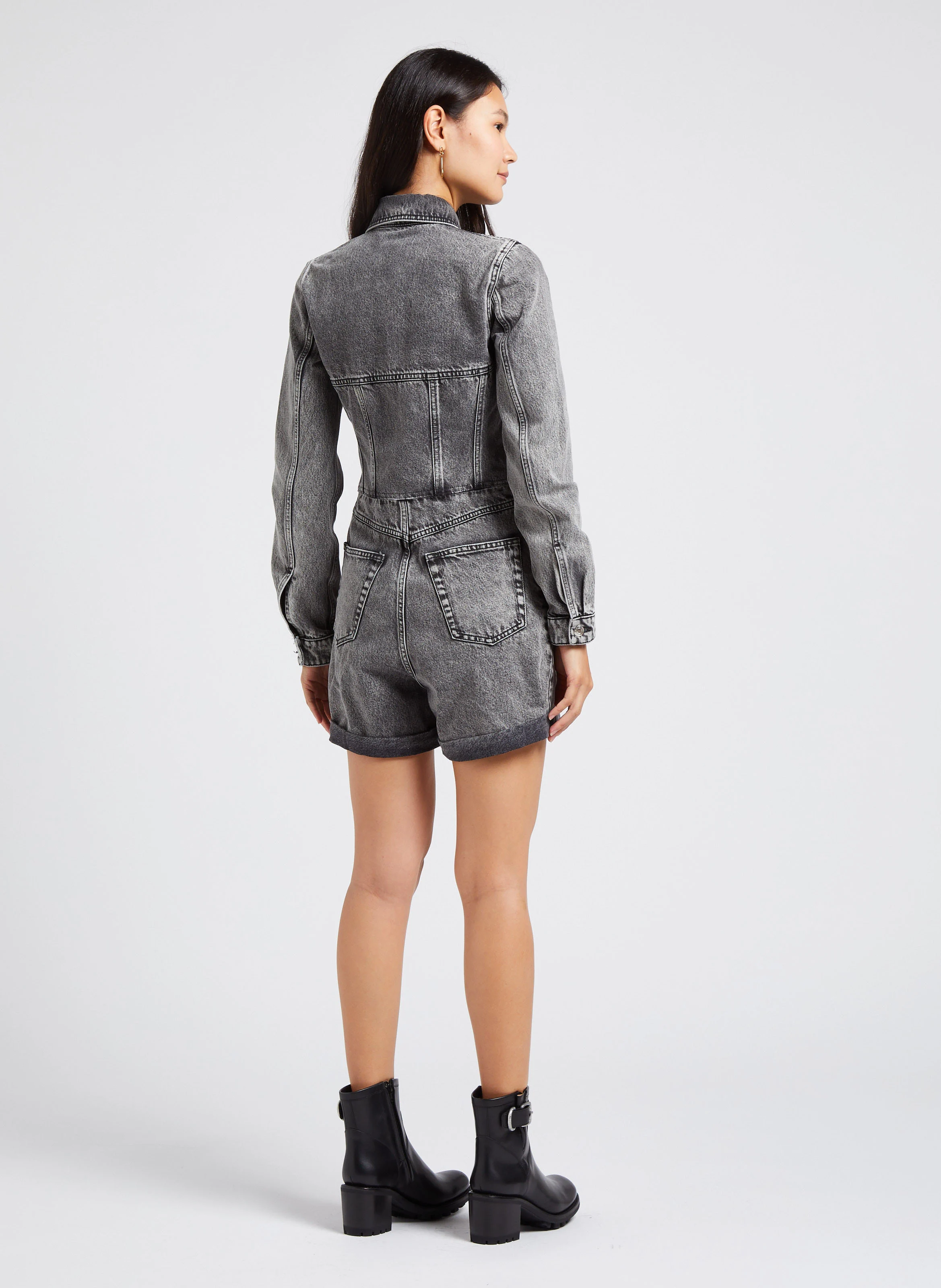 TILLI - Combi-short col classique en jean | Bleu