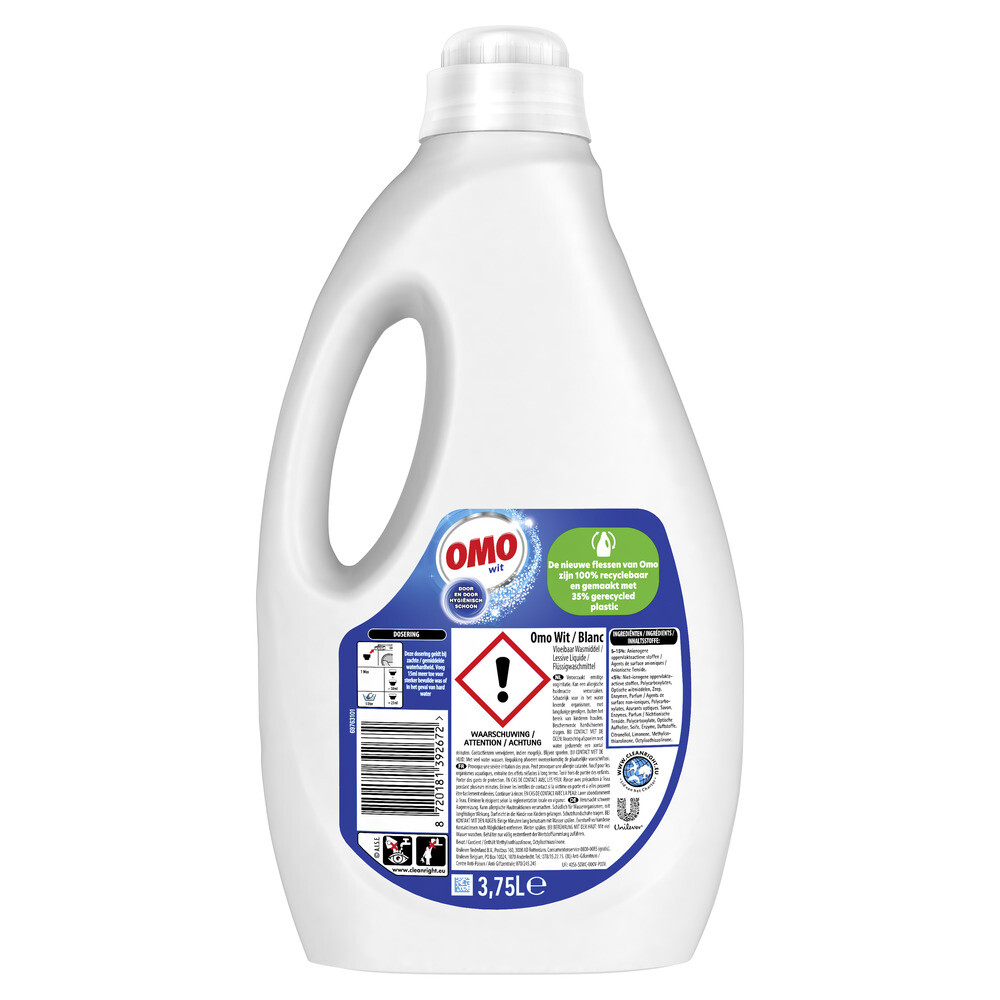 2x OMO Vloeibaar Wasmiddel Wit 75 Wasbeurten3750 ml