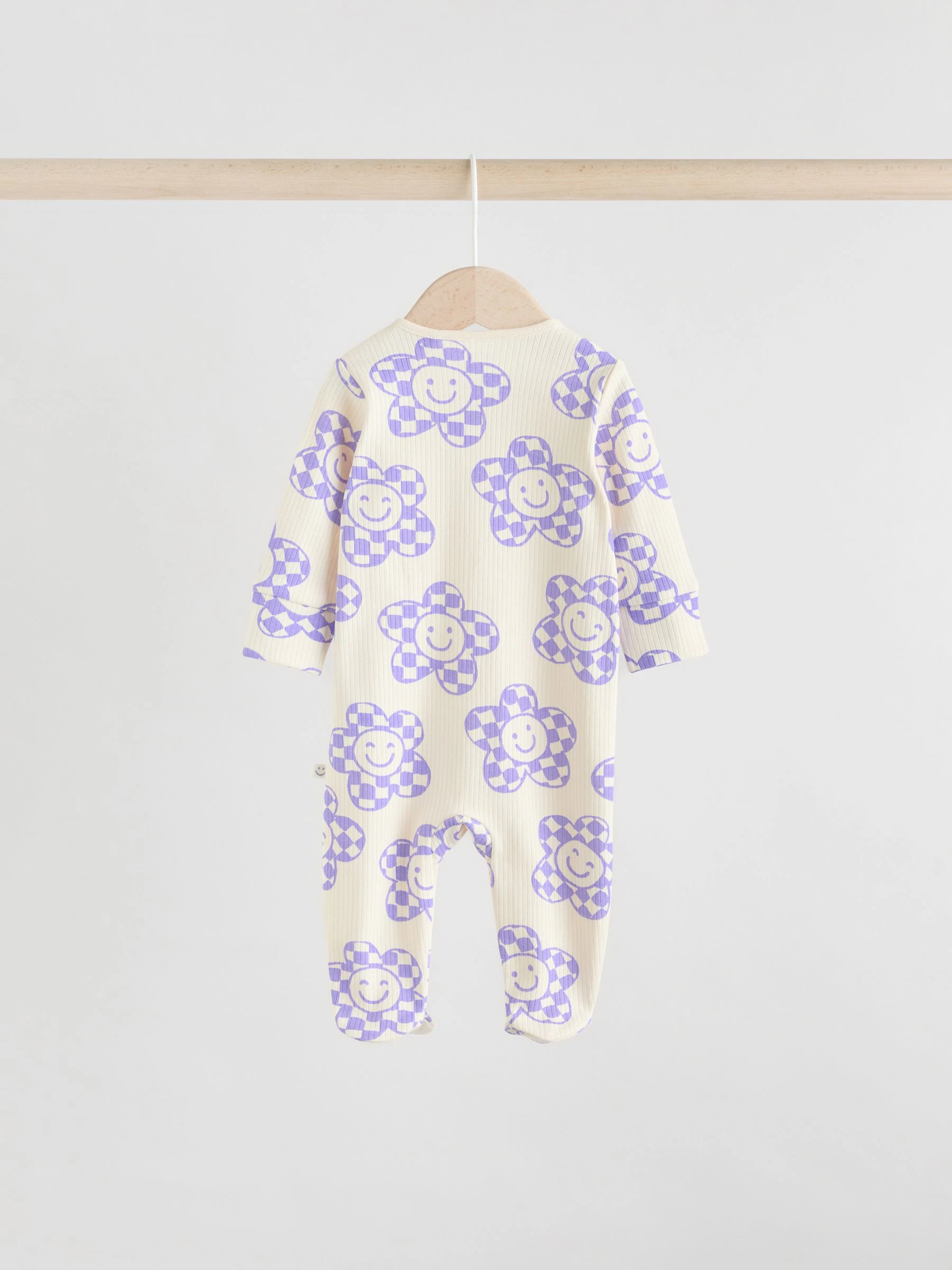 Lila-paars - Verpakking van 3 baby-slaappakjes met tweewegrits en bloemenprint (0mnd -3jr)