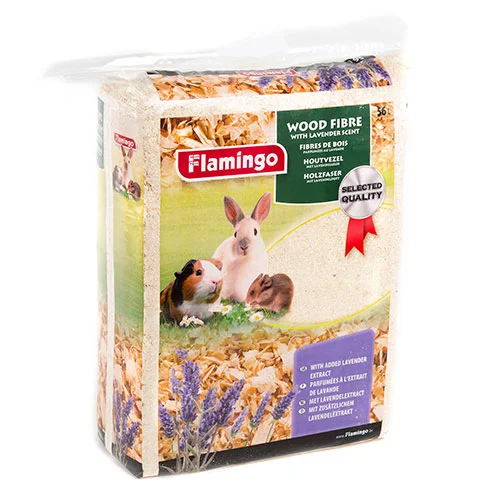 Forro de serragem de flamingo com aroma de lavanda para roedores.