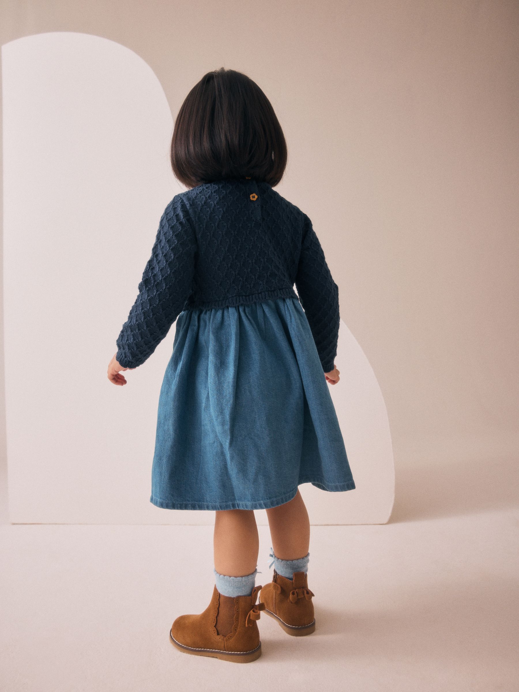 Blauw - Gebreide denim jurk (3mnd -7jr)