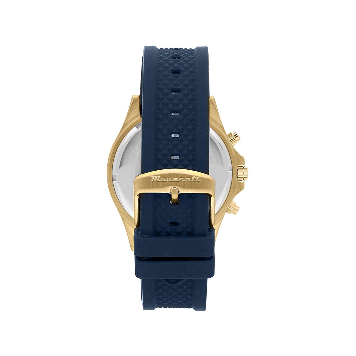 Montre MASERATI homme acier doré jaune bracelet silicone bleu