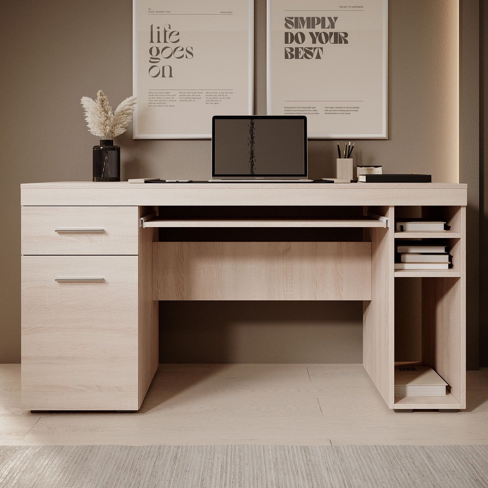 Meubella - Bureau Acta - Eiken - 145 cm
