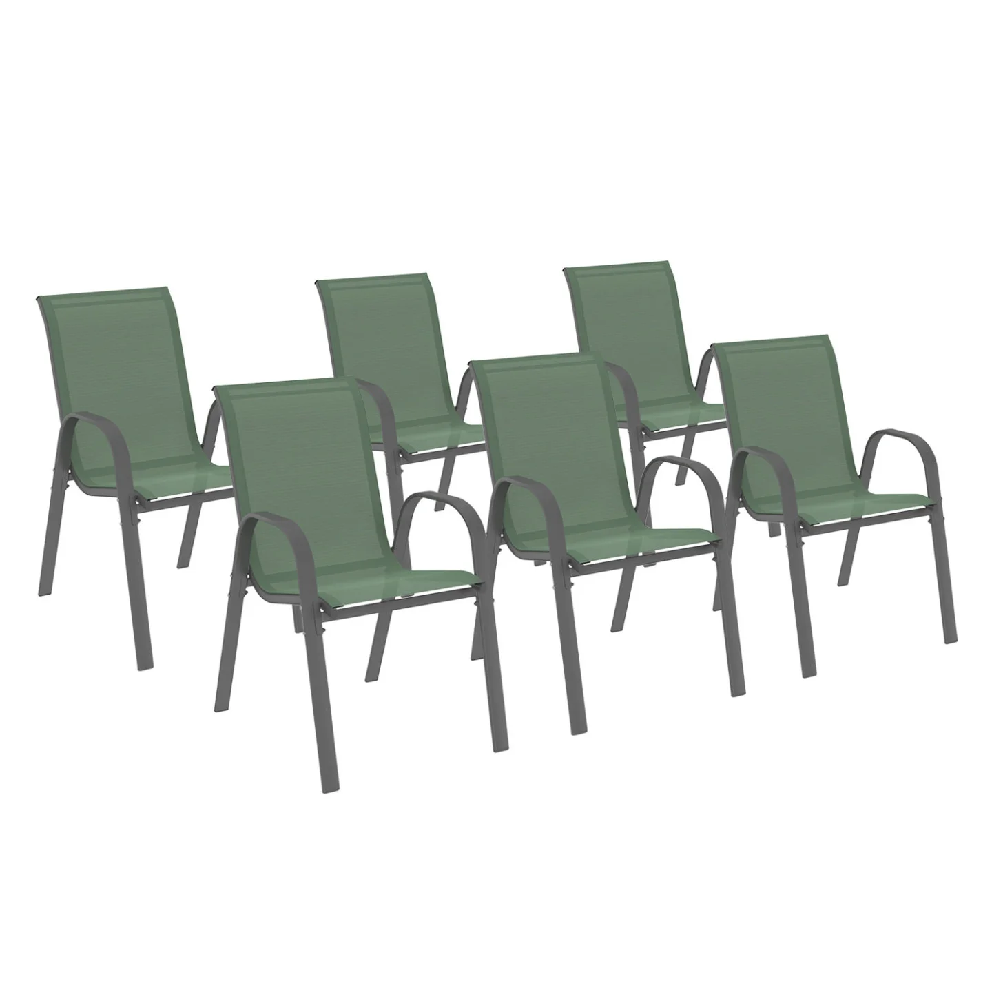 Lot de 6 chaises de jardin LYMA métal et textilène empilables vert olive