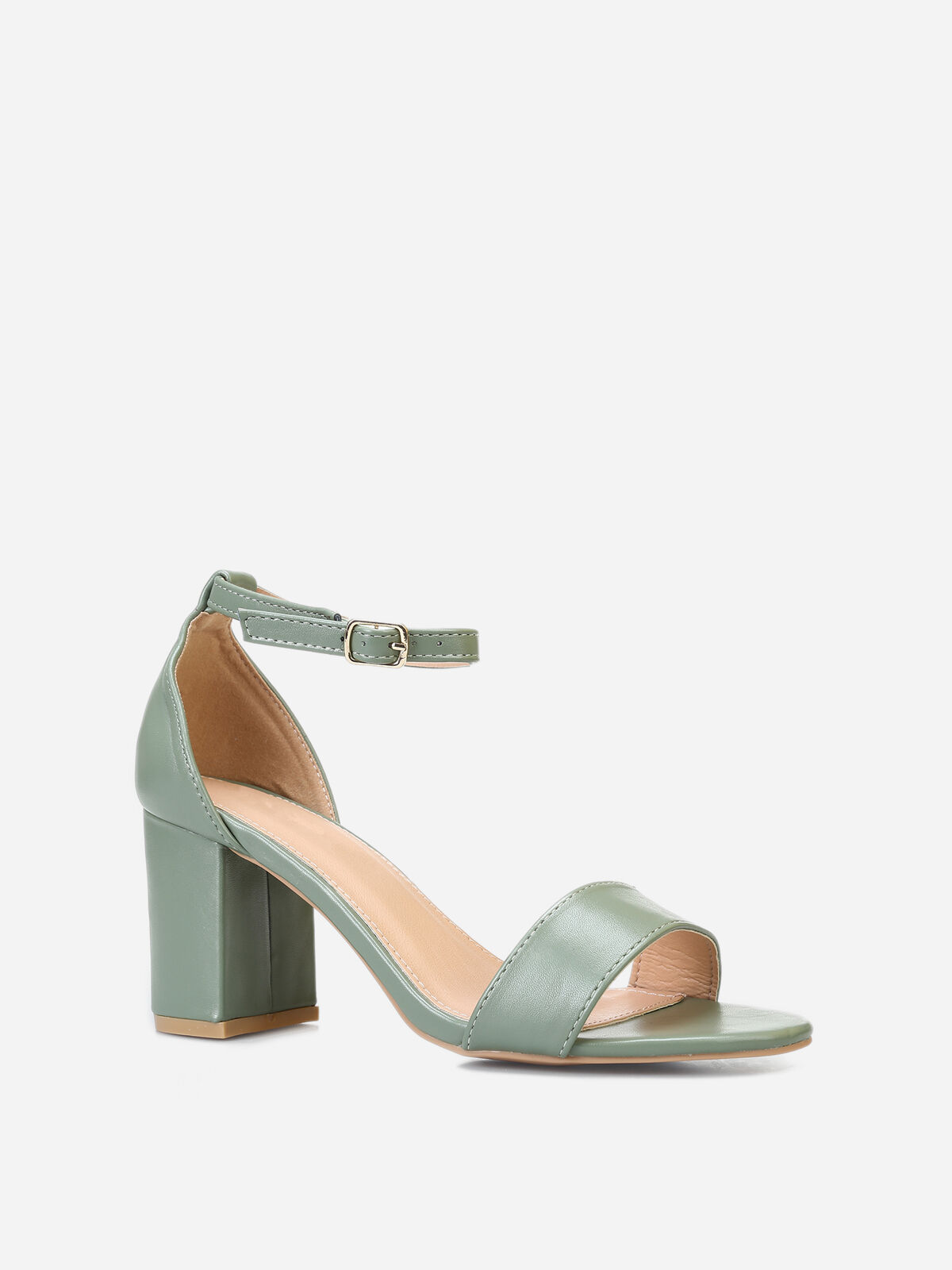 Sandales en simili à talon carré- Vert olive