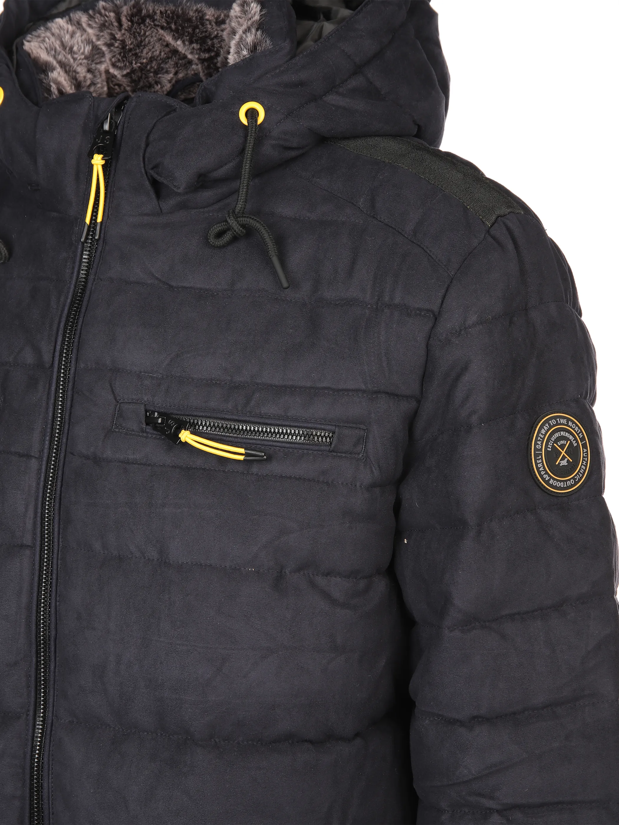 Herren Velour Steppjacke mit Kapuze