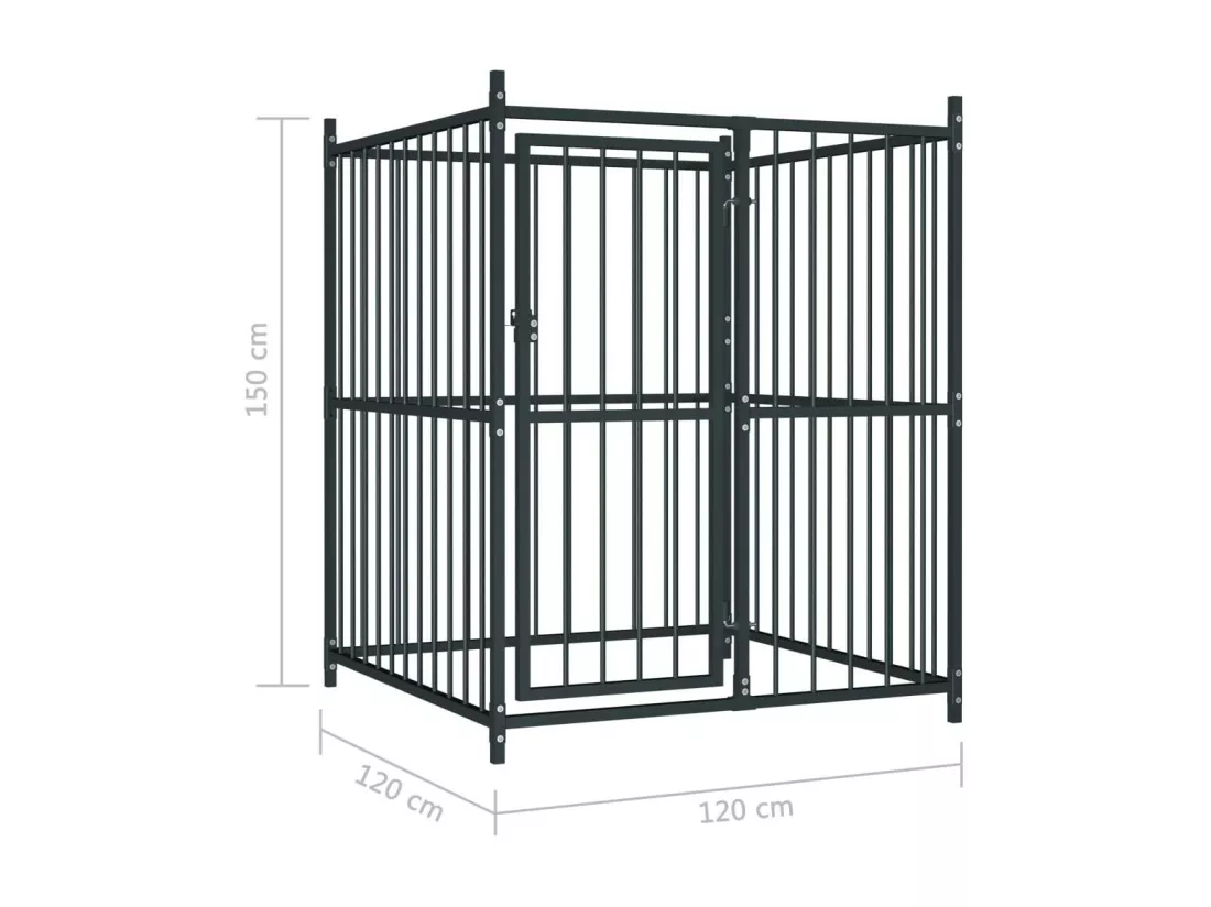 Chenil extérieur cage enclos noire 120 x 120 x 150 cm 02_0000461