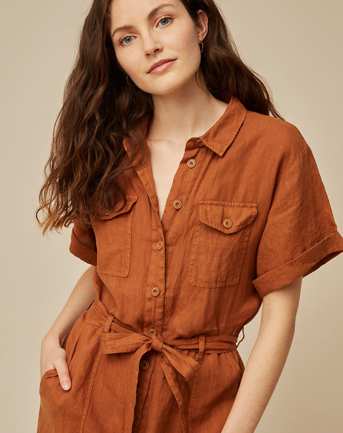 Harris Wilson Pantalon 100% Lin Carry cacao