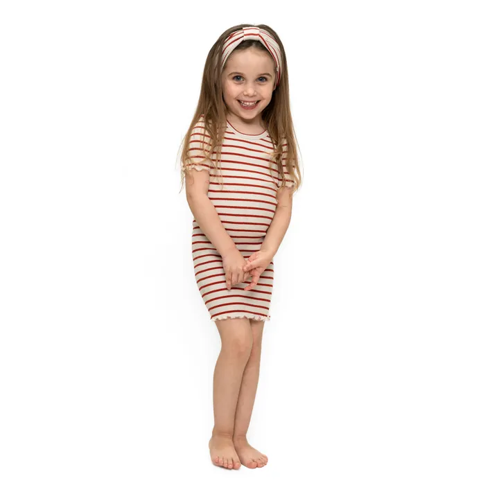 Minimalisma Headband Rayé en Soie Bi | Rouge