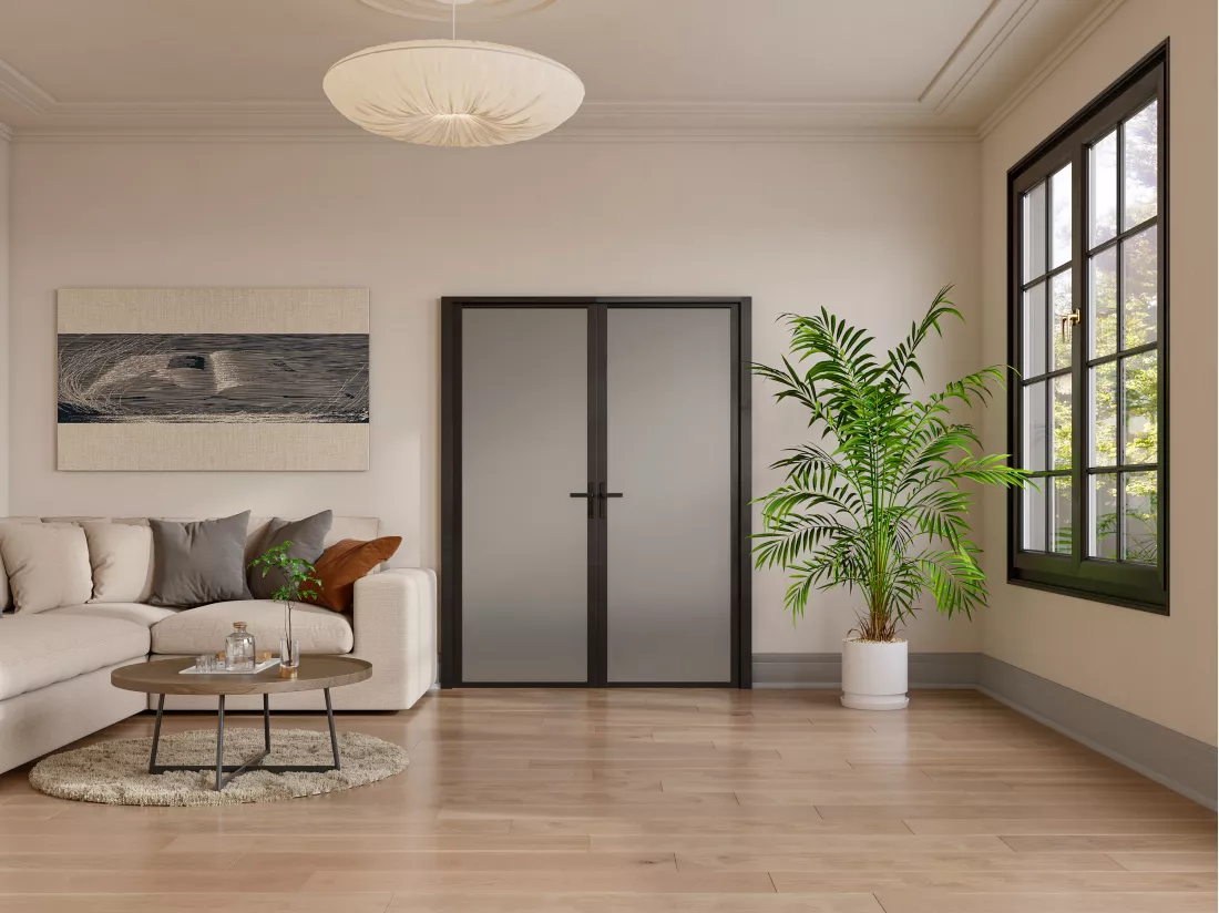 Bloc porte réversible à deux battants en aluminium et verre trempé dépoli - 2 x H204 x L93 cm - Noir - LOXTON