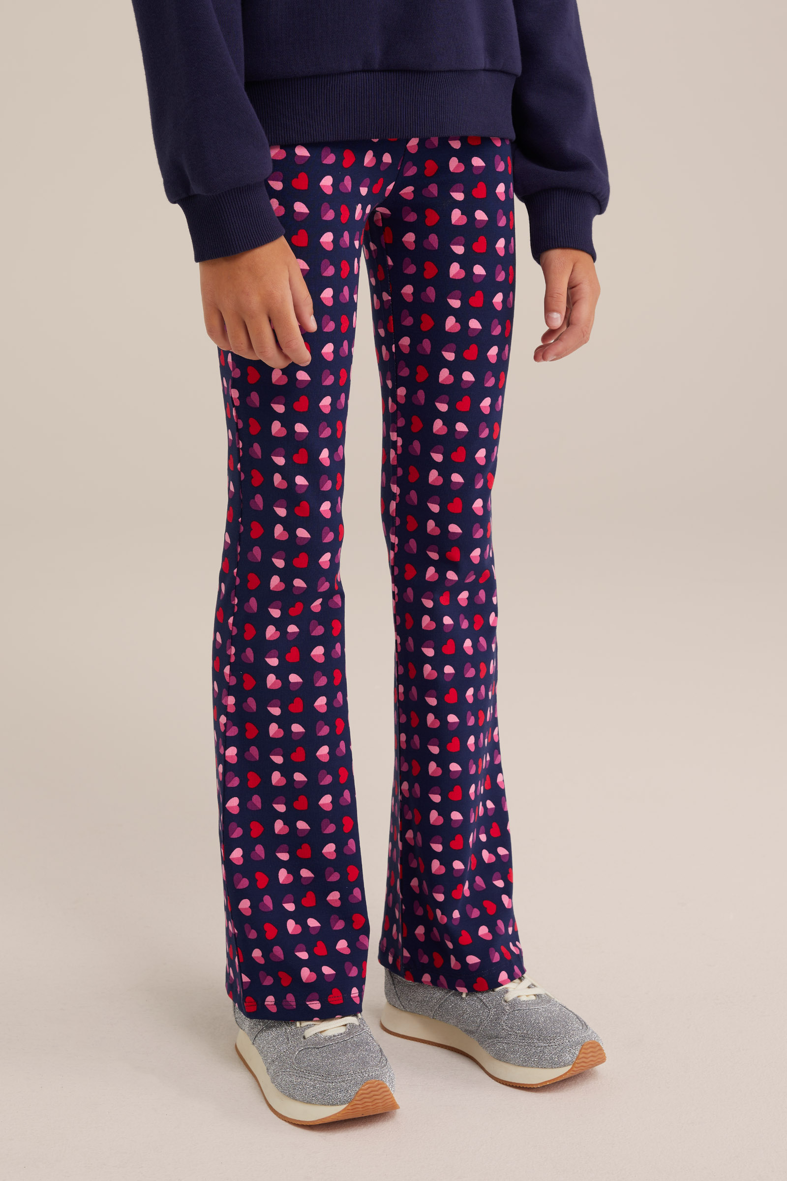 Meisjes flared legging met dessin WE Fashion Marineblauw