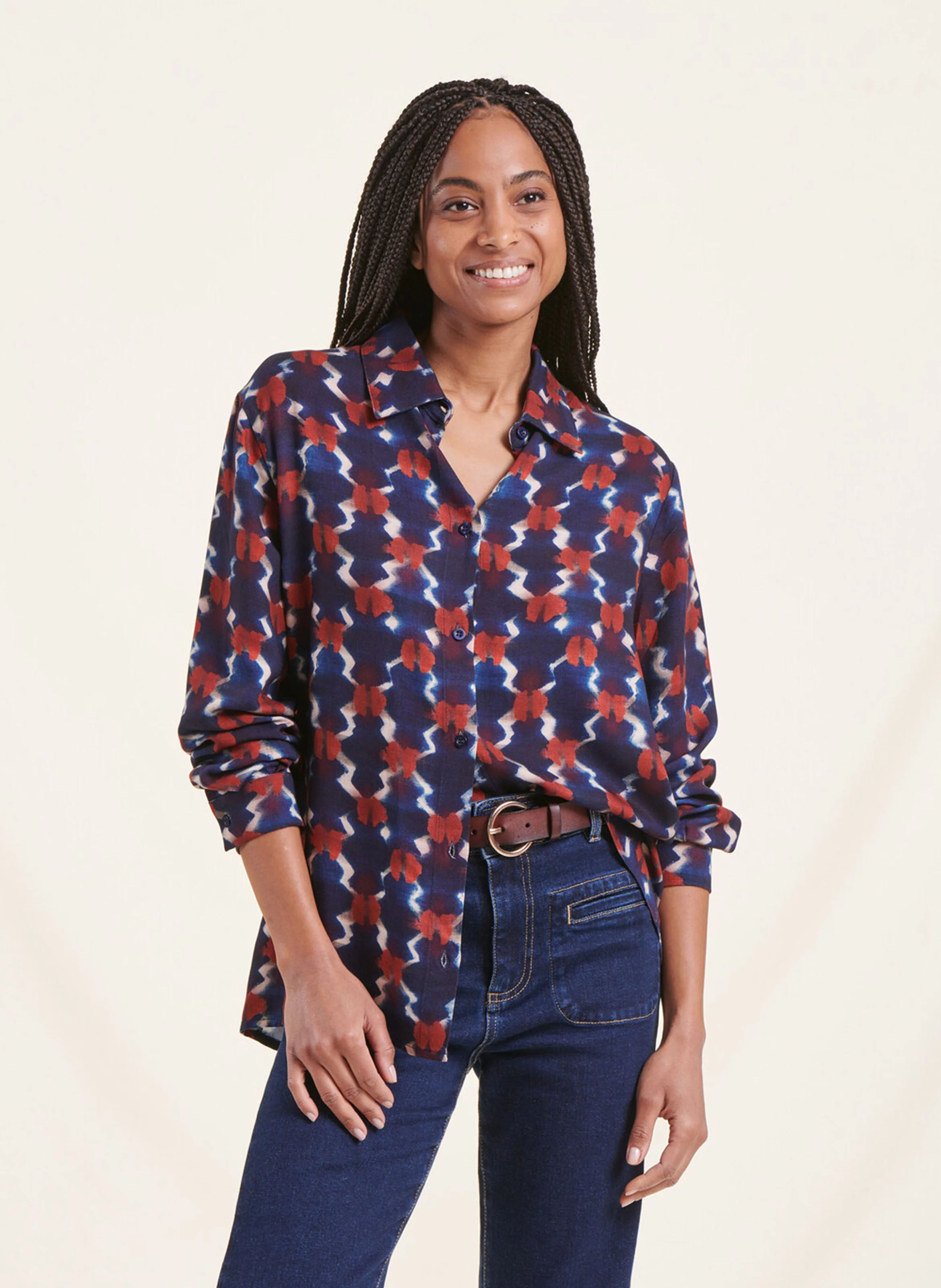 Chemise ample imprimée| Bleu