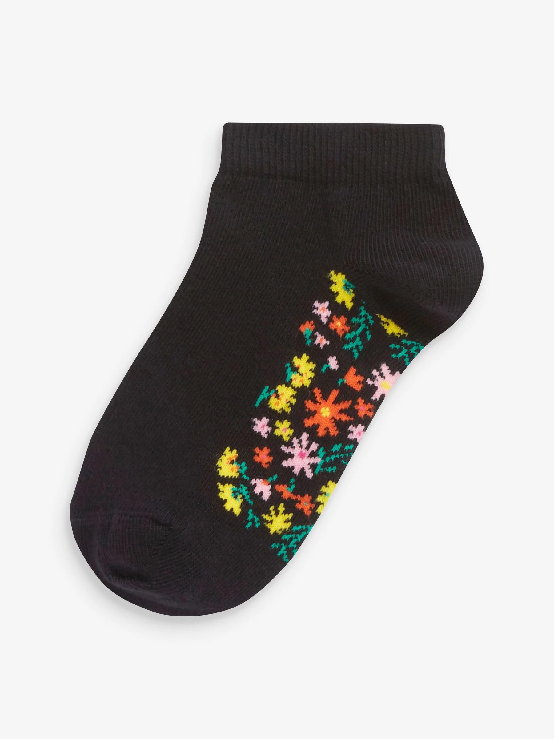 Zwart bloemenprint - 5 paar katoenrijke sneakersokken met voetbed