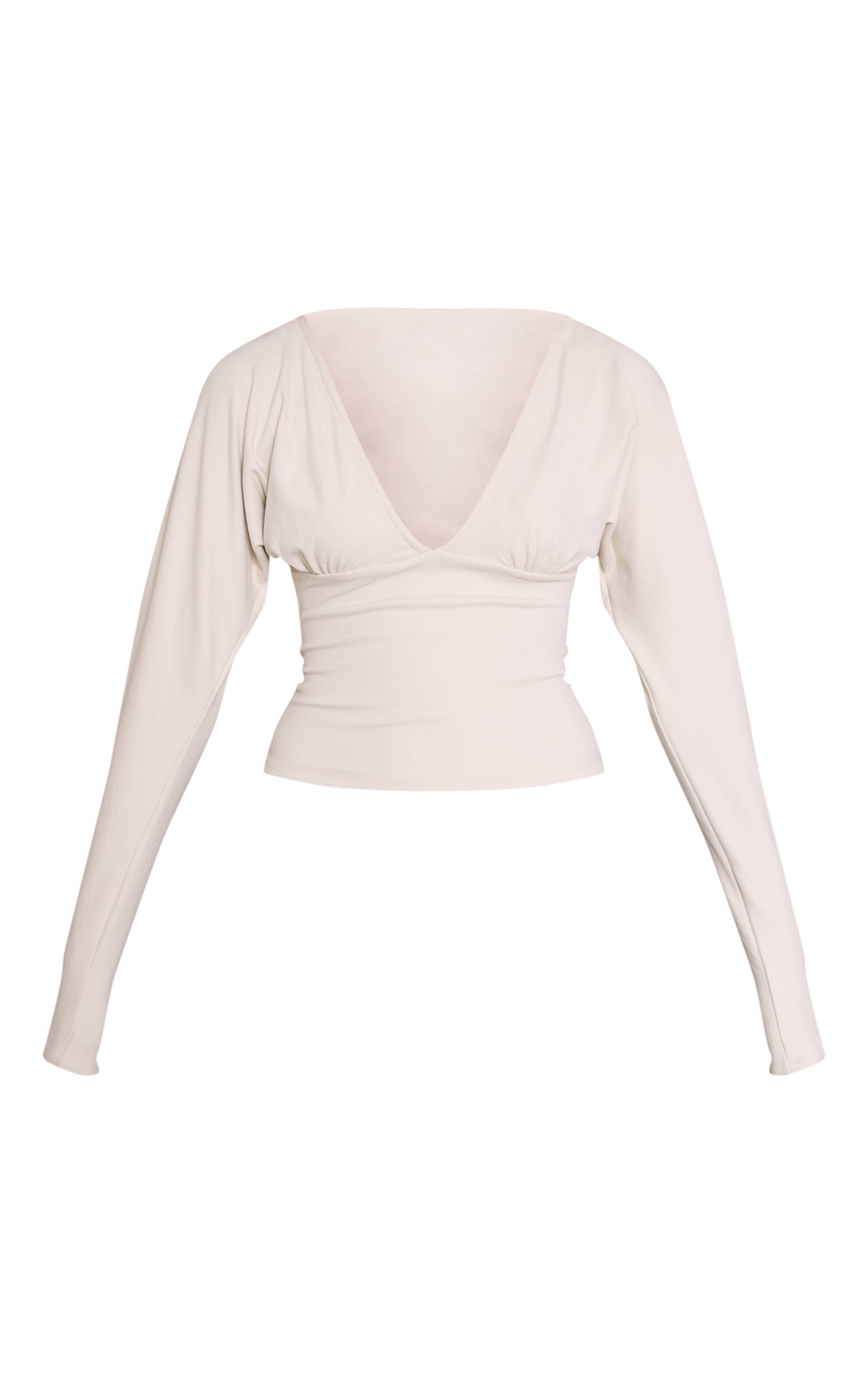Crème Haut À Manches Longues Ultra Doux Avec Décolleté Plongeant Et Détails