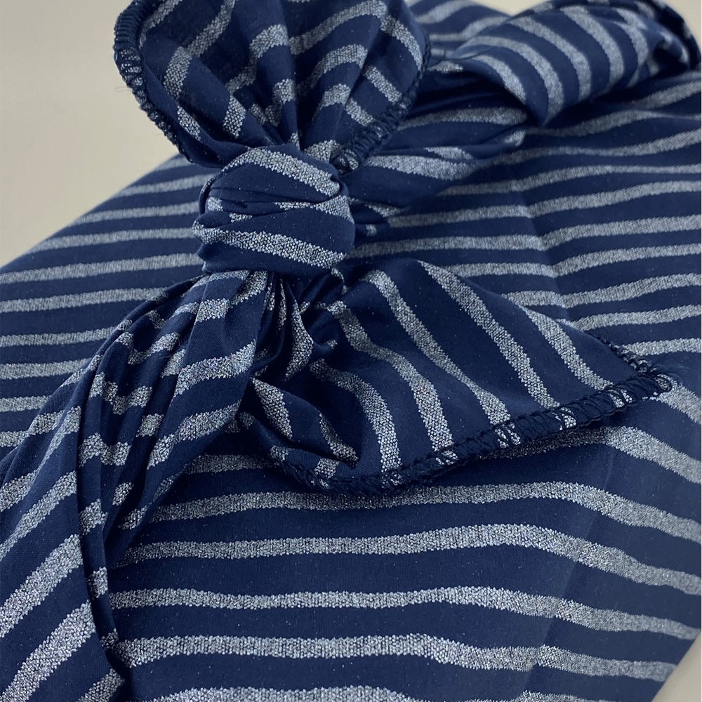 Furoshiki Grand 73 X 73 Cm Rayé Argent Marine