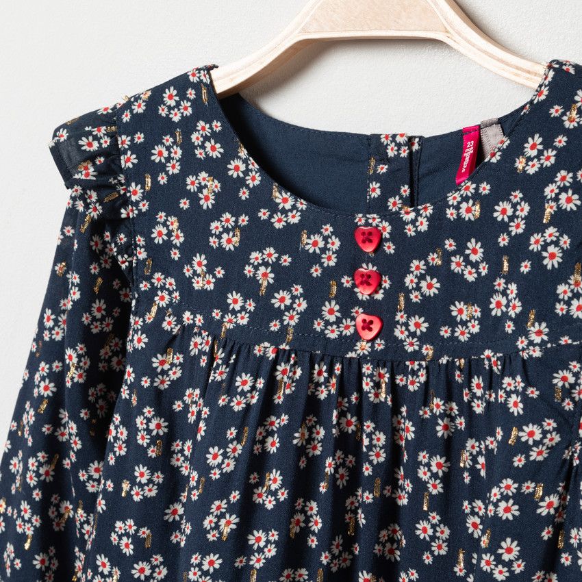 Robe à manches longues imprimée floral all-over - Bleu marine