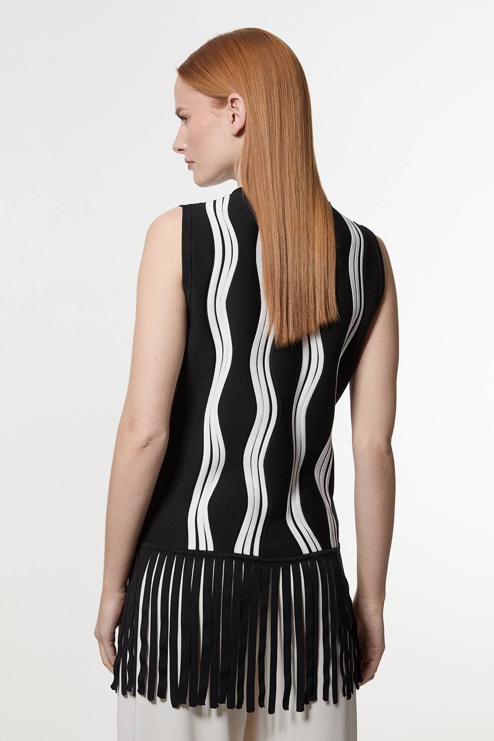 KarenMillen Haut en tricot à motif de vague contrastant avec franges