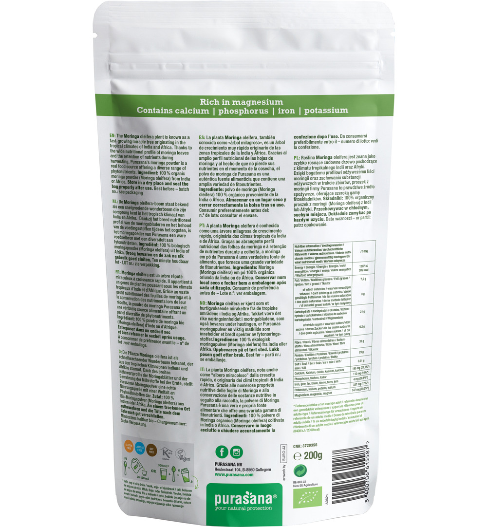Purasana Moringa Poeder – Vegan Bio (200 gr)