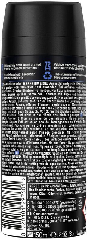 AXE Fine Fragrance Collection Blue Lavender Premium Deodorant Bodyspray - 6 x 150 ml - Voordeelverpakking