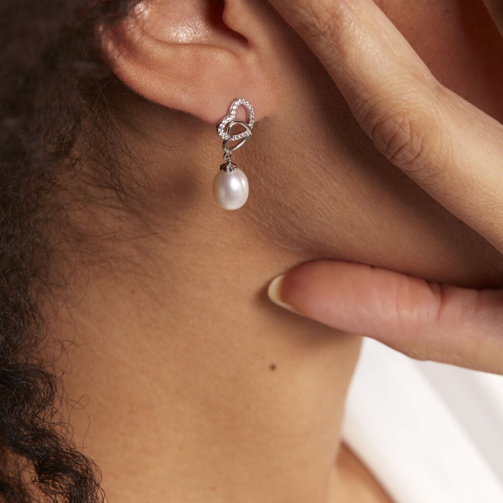 Boucles D'oreilles Pendantes Rosella Argent  Perle De Culture Et Oxyde