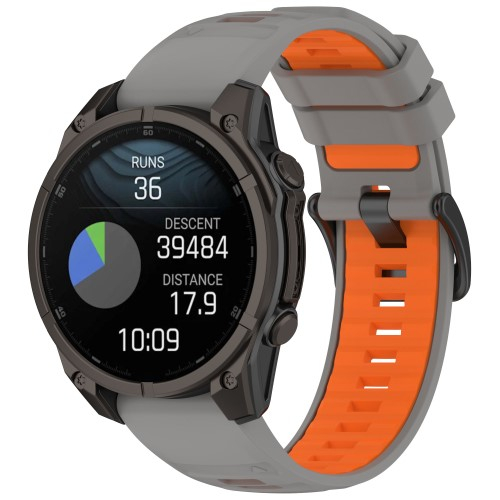 Garmin Fenix 6X Silikon Quickfit Armband mit Dornschliesse (Gelenkumfang: 170-220 mm) - Grau / Orange