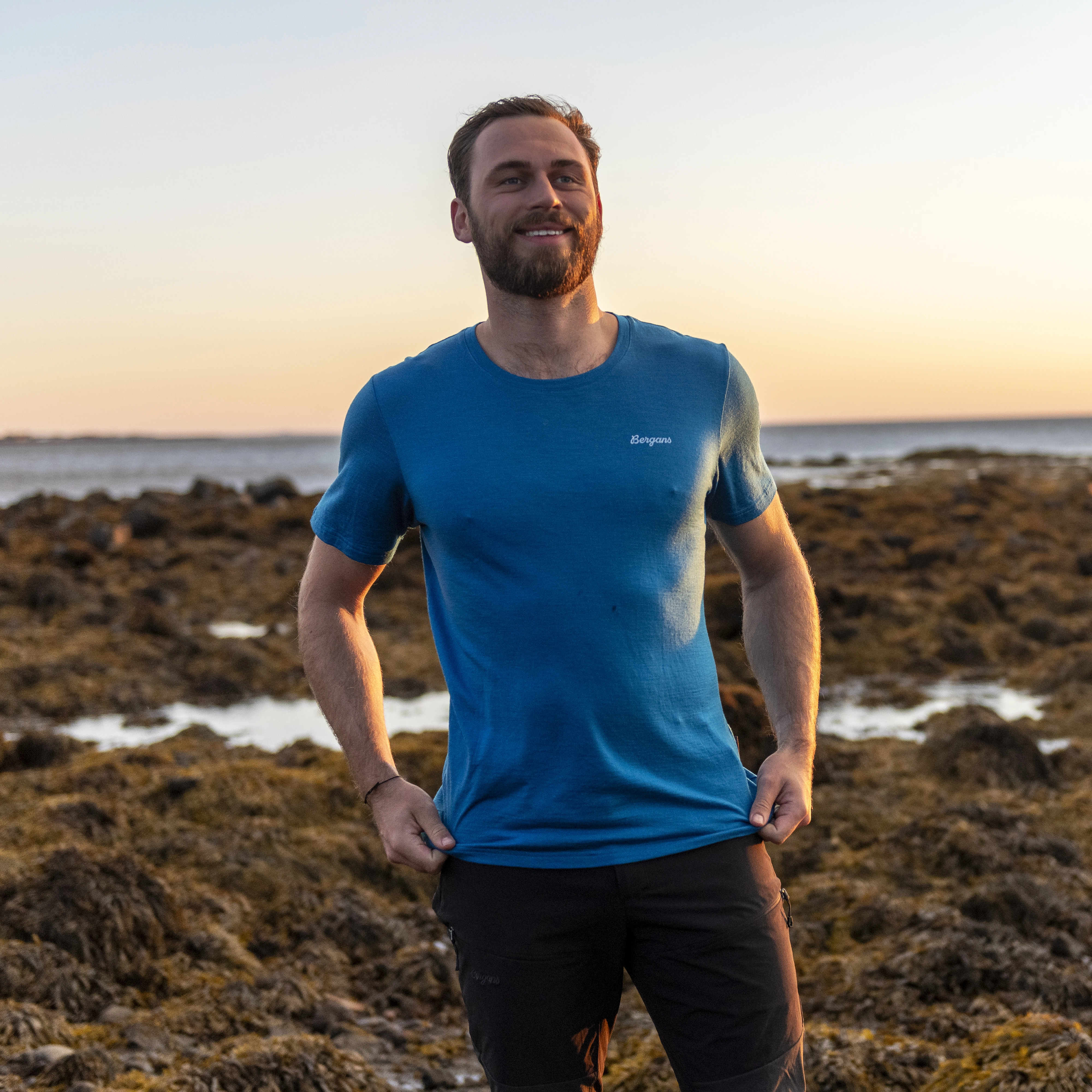 Rabot Emblem Wool Tee Men Dark Aqua Lagoon