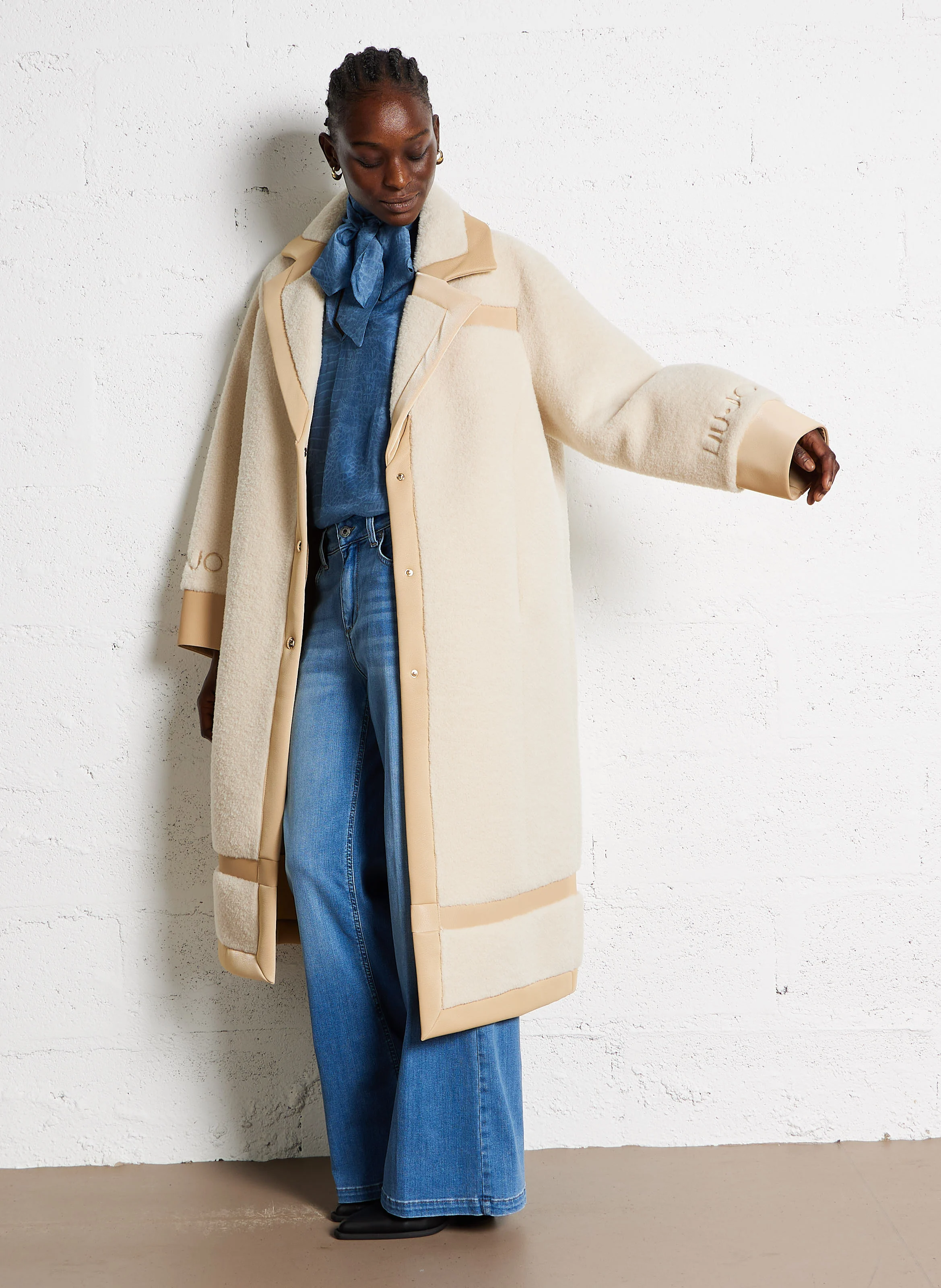 Manteau droit à col tailleur | Beige