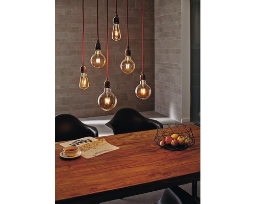 Hanglamp met textielkabel, 1-lichts, HxØ 200x10 cm, rood/gepolijst
