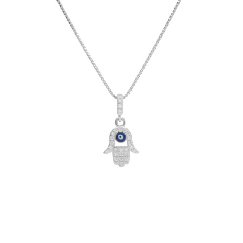 Collier Argent 925/000 Rhodié - Main de Fatma Pavé de Zirconiums