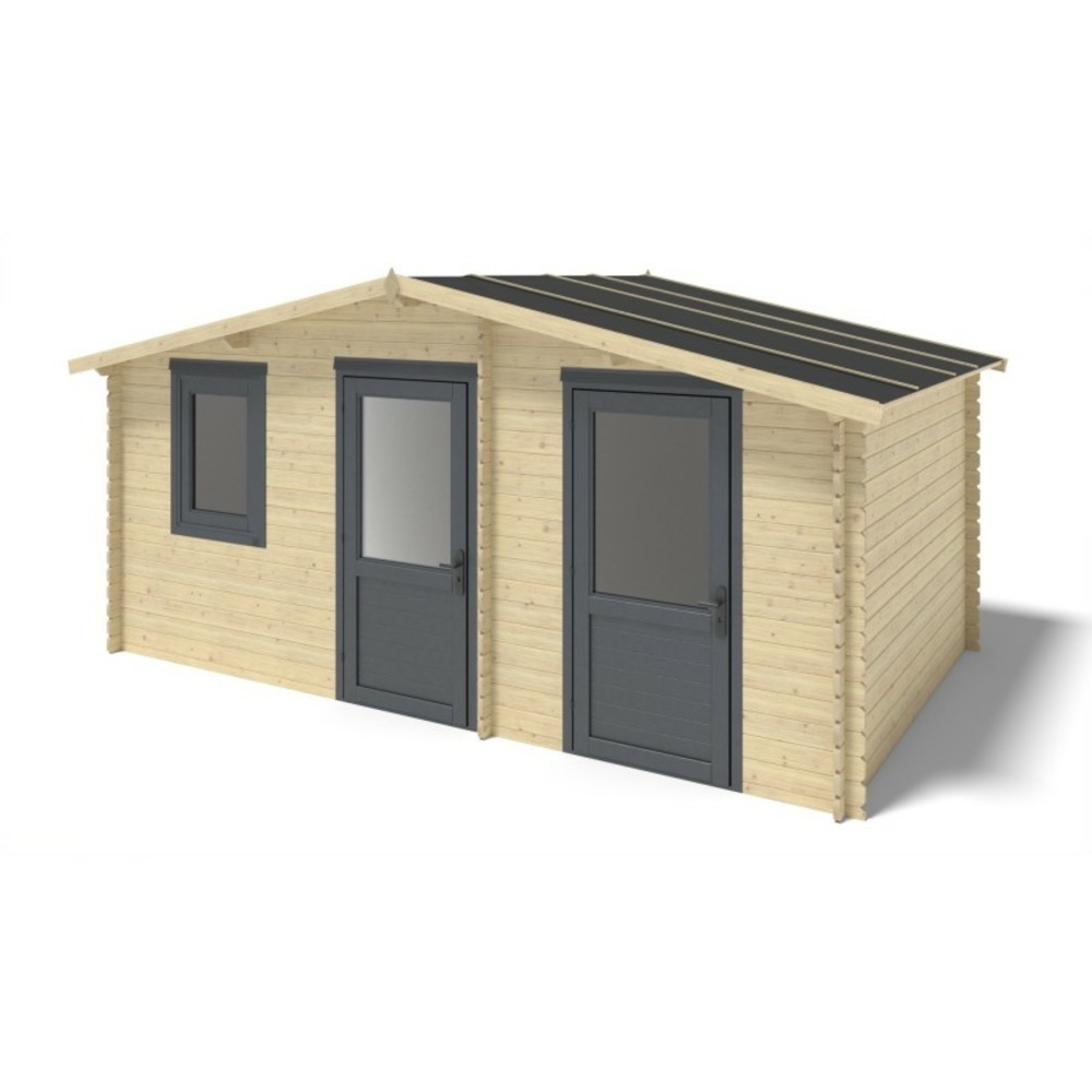 Abri de jardin en bois - 5x3 m - 25 m2 + terrasse avec balustrade et avant-toit en bois