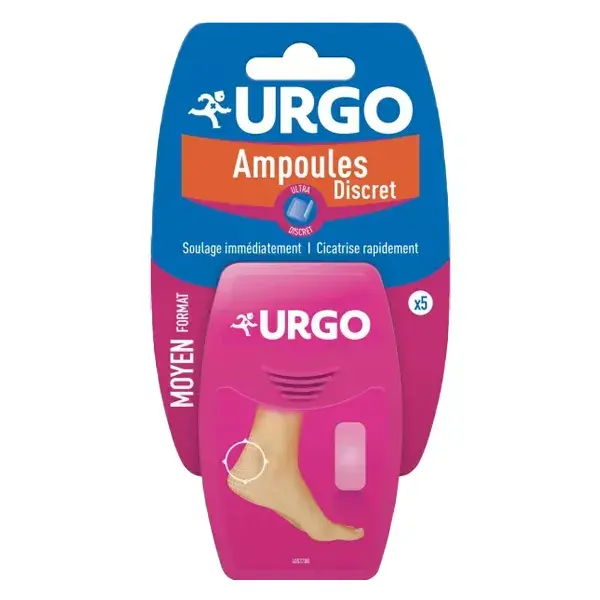 Curativo hidrocoloide Urgo para bolhas nos pés e mãos, calcanhar médio, pacote com 5 unidades.