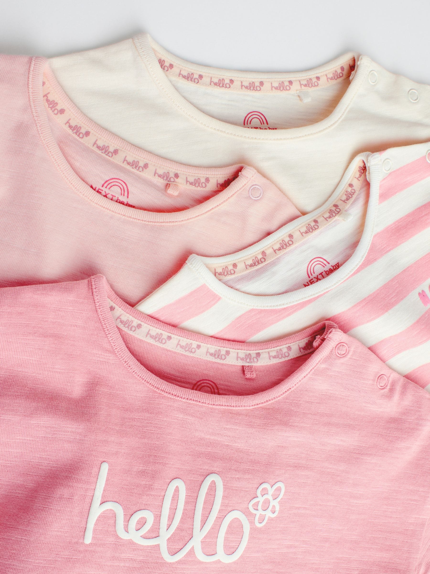 Roze Strepen/Slogan - Verpakking van 4 Baby Tops met Lange mouwen (0mnd -2jr)